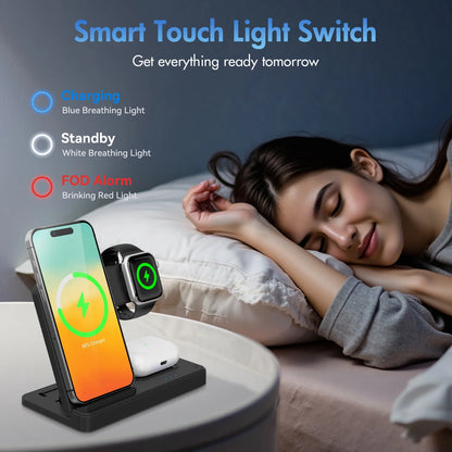 Charging Station,Wirelss Charger,Magnetic Charging Station Compatible with Iphone 17 16 15 14 13 12 11 Pro Max XS Xr,For Iwatch Series 9 8 7 6 5 4 3 2 Se,For Airpods 3 2 Pro